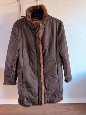 Andrew Marc Mink Fur Trim Black Coat Women’s Sz. L | Like new.